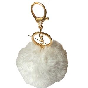 White Pom Fur Puff Bag Charm Keychain NWOT